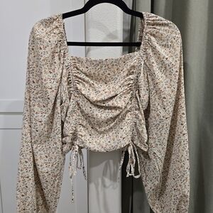 She + Sky Cream Floral Ruched Blouse